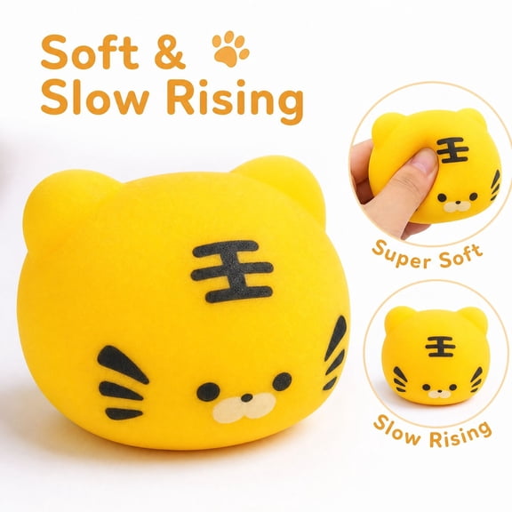 Yellow Tiger Head Squishy Relaxation Toy with Slow Rising Kawaii Animal Design, for Kids and Adults Christmas Stocking Stuffers, Squeeze Toy