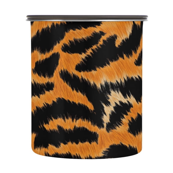 Yellow Tiger Print Airtight Coffee Bean Canister 30oz Food Storage Containers with Lids For Gournd, Tea, Sugar, Flour, Rice, Cereal, Candy Cookie Jar