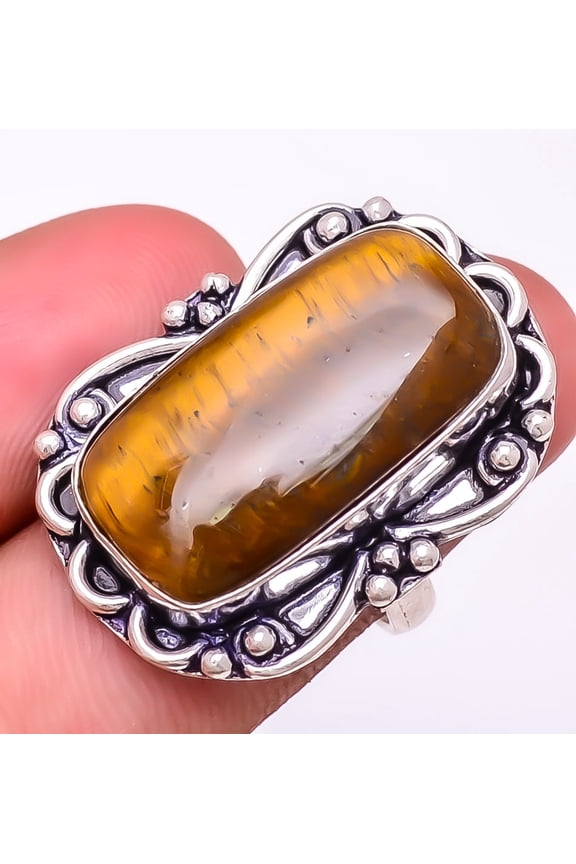 Yellow Tiger'S Eye 925 Sterling Silver Jewelry Ring s.7.5 LR-7780, Gemstone Silver Jewelry, New Year Sale, Valentin's Day Gift