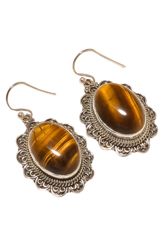 Yellow Tiger'S Eye Solid 925 Sterling Silver Earring Size 1.50", Dangle Handmade Earring, Tiger Eye Earring, Yellow Earring, Gemstone Earring, New Yea