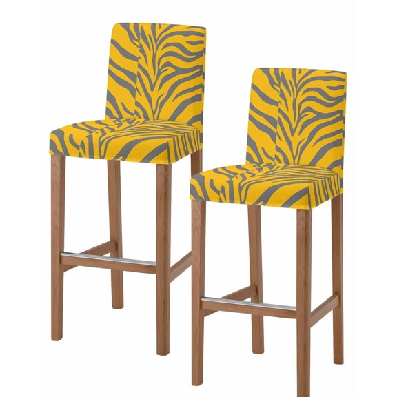 Yellow Tiger Striped Bar Stool Covers Set of 2, Animals Fur Abstract Art Stretch Washable Bar Chair Covers with Backs, Removable Pub Counter Height Chair Cover for Kitchen Dining Room Cafe