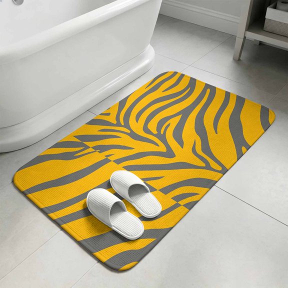 Yellow Tiger Striped Bathroom Rugs Non Slip Washable Bath Mat Absorbent Low Pile Front Door Mat Animals Fur Abstract Art Indoor Doormat for Kitchen Entryway Shower Decor Accessories 15.7"x23.6"