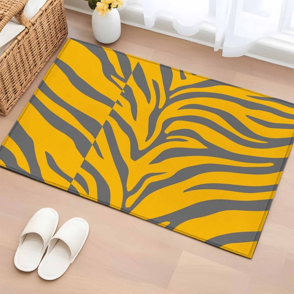 Yellow Tiger Striped Entryway Rug 2'x3'&nbsp; Non Slip Front Door Mats, Animals Fur Abstract Art Entrance Rugs Indoor Outdoor Carpet, Washable Floor Mats Small Area Rug for Bedroom Kitchen
