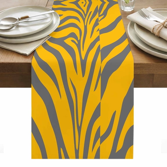 Yellow Tiger Striped Table Runner Animals Fur Abstract Art Tablerunners 13 x 70 Inch, Table Decorations Tabletop Scarf for Summer Gathering Holiday Farmhouse Kitchen Dining Decor