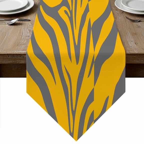 Yellow Tiger Striped Table Runner Linen Burlap Table Runner 36 Inches Small Animals Fur Abstract Art Dresser Scarves for Kitchen Island Coffee Dining Room Party Wedding Banquet Holiday Decor 13"x36"