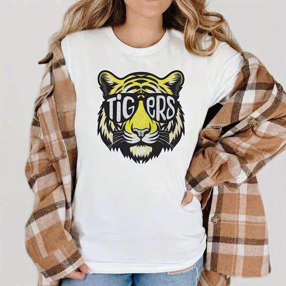 Yellow Tigers Shirt Uni Tee, Tigers Graphic Tee, Baseball Fan Shirt, Tiger With Sungles Shirt, Game Day Rel, Gift Tiger Fan