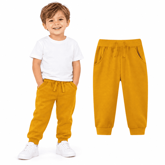 Yellow Toddler Boys Sweatpants size 7, Drawstring Elastic Waist Toddler Jogger Pants with Pockets, Kids Cuffed Joggers