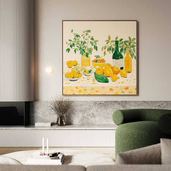 Yellow Tomato Mediterranean Kitchen Wall Art Food Still Life Aerial Table Illustration Minimalist Vintage Design Art, Unframed Paper Print