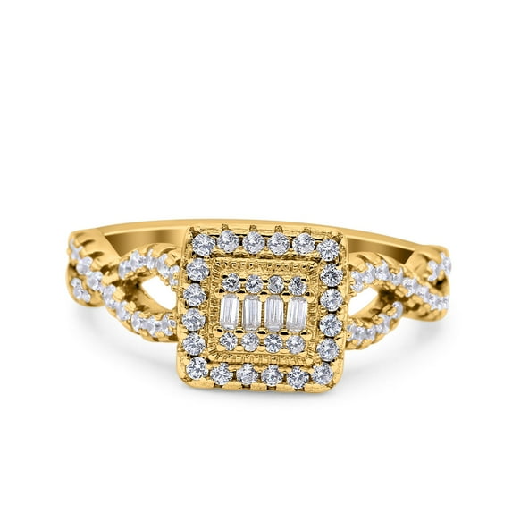 Yellow Tone Art Deco Ring Square Wedding Engagement Infinity Band 925 Sterling Silver