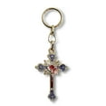thumbnail image 1 of Yellow-Tone Cross Jesus Crucifix Christianity Key Chain - Red and Blue - Made in Israel, 1 of 2