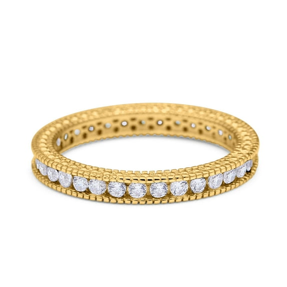 Yellow Tone, Simulated Cubic Zirconia Size-10 Art Deco Full Eternity Stackable Band Wedding Engagement Ring 925 Sterling Silver