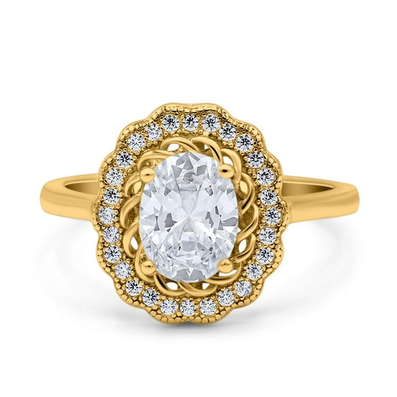 Yellow Tone, Simulated Cubic Zirconia Size-10 Art Deco Wedding Bridal Engagement Promise Ring Oval Cut 925 Sterling Silver