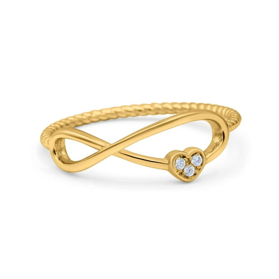 Yellow Tone, Simulated Cubic Zirconia Size-10 Infinity & Heart Ring Wedding Engagement Band 925 Sterling Silver