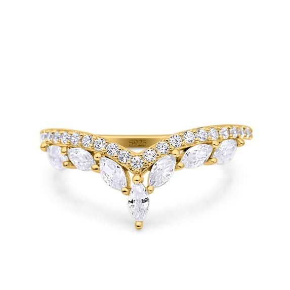 Yellow Tone, Simulated Cubic Zirconia Size-10 Marquise Half Eternity Ring Wedding Engagement Band 925 Sterling Silver