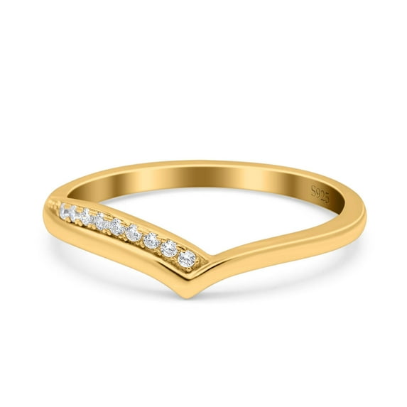Yellow Tone, Simulated Cubic Zirconia Size-10 V Shape Wedding Engagement Anniversary Ring Band 925 Sterling Silver