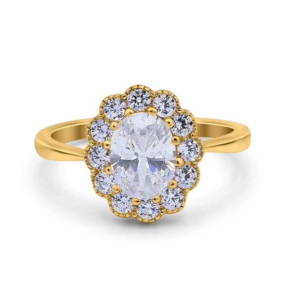 Yellow Tone, Simulated Cubic Zirconia Size-10 Vintage Art Deco Floral Wedding Engagement Bridal Ring Oval Cut 925 Sterling Silver