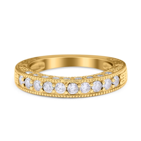 Yellow Tone, Simulated Cubic Zirconia Size-5 Art Deco Full Eternity Stackable Band Wedding Ring 925 Sterling Silver