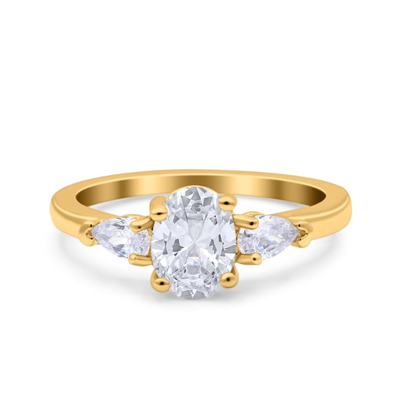 Yellow Tone, Simulated Cubic Zirconia Size-5 Art Deco Oval Wedding Bridal Ring Pear CZ 925 Sterling Silver