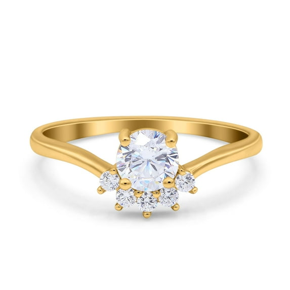 Yellow Tone, Simulated Cubic Zirconia Size-5 Art Deco V Chevron Engagement Ring 925 Sterling Silver