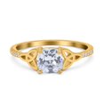 thumbnail image 1 of Yellow Tone, Simulated Cubic Zirconia Size-5 Cushion Cut Celtic Art Deco Wedding Engagement Bridal Ring 925 Sterling Silver, 1 of 7