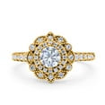 thumbnail image 1 of Yellow Tone, Simulated Cubic Zirconia Size-5 Halo Vintage Style Art Deco Solitaire Accent Wedding Engagement Ring 925 Sterling Silver, 1 of 7