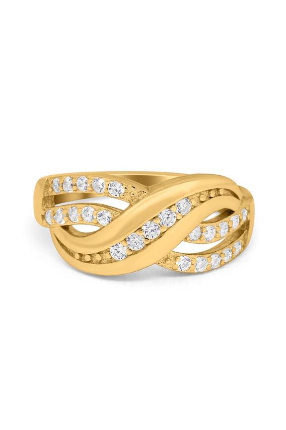 Yellow Tone, Simulated Cubic Zirconia Size-5 Infinity Ring Crisscross Band 925 Sterling Silver