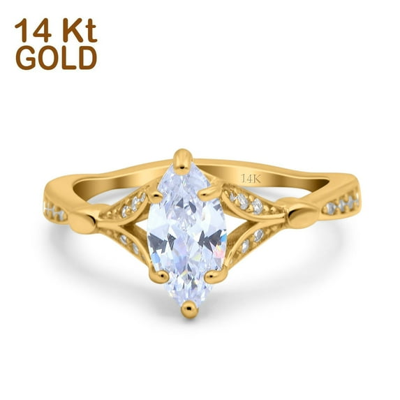 Yellow Tone, Simulated Cubic Zirconia Size-5 Marquise Art Deco Engagement Wedding Bridal Ring 925 Sterling Silver