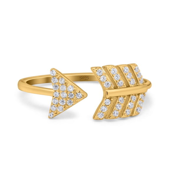 Yellow Tone, Simulated Cubic Zirconia Size-5 Petite Dainty Sideways Arrow Ring 925 Sterling Silver