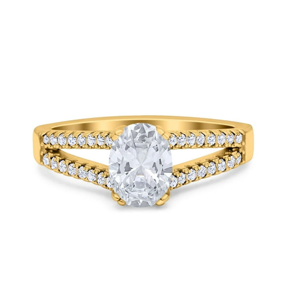 Yellow Tone, Simulated Cubic Zirconia Size-5 Split Shank Halo Oval Wedding Engagement Ring 925 Sterling Silver