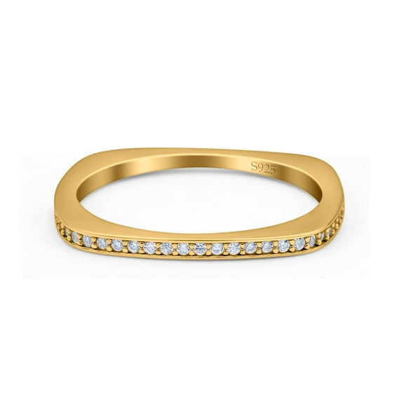 Yellow Tone, Simulated Cubic Zirconia Size-5 Square Half Eternity Ring Wedding Engagement Band 925 Sterling Silver