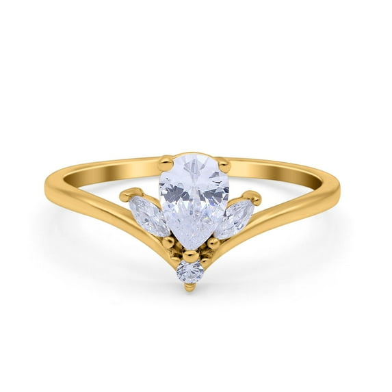 Yellow Tone, Simulated Cubic Zirconia Size-5 Teardrop Pear Art Deco Engagement Ring Marquise 925 Sterling Silver