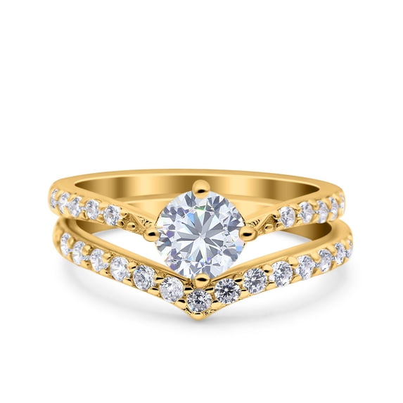 Yellow Tone, Simulated Cubic Zirconia Size-5 Two Piece Art Deco Wedding Engagement Bridal Ring 925 Sterling Silver