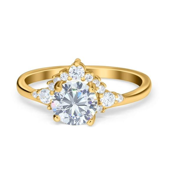 Yellow Tone, Simulated Cubic Zirconia Size-5 Vintage Round Wedding Engagement Ring 925 Sterling Silver