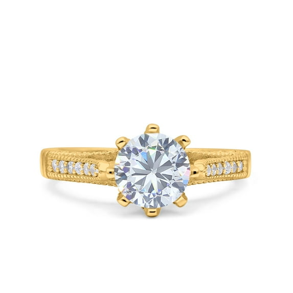 Yellow Tone, Simulated Cubic Zirconia Size-6 Art Deco Wedding Engagement Bridal Ring 925 Sterling Silver