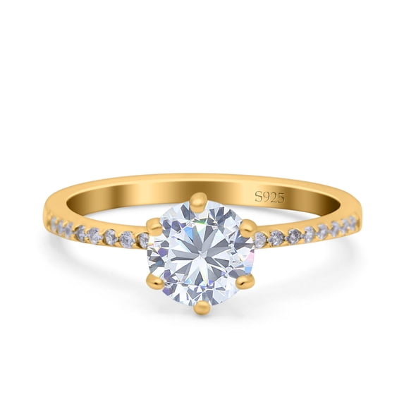 Yellow Tone, Simulated Cubic Zirconia Size-6 Art Deco Wedding Engagement Bridal Ring Round CZ 925 Sterling Silver