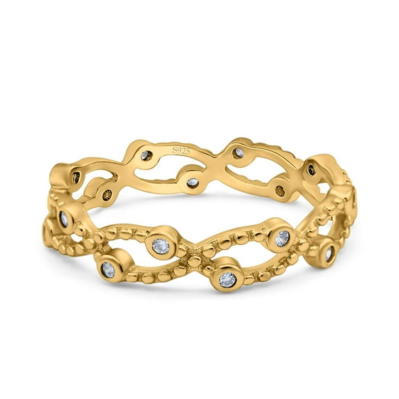 Yellow Tone, Simulated Cubic Zirconia Size-6 Eternity Band Engagement Wedding Ring 925 Sterling Silver