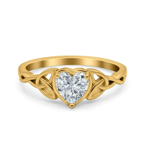 Yellow Tone, Simulated Cubic Zirconia Size-6 Heart Celtic Art Deco Wedding Engagement Bridal Promise Ring 925 Sterling Silver