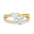 thumbnail image 1 of Yellow Tone, Simulated Cubic Zirconia Size-6 Heart Promise Ring Double Heart Created White Opal 925 Sterling Silver, 1 of 7