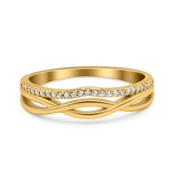 Yellow Tone, Simulated Cubic Zirconia Size-6 Infinity Shank Art Deco Engagement Wedding Half Eternity Ring 925 Sterling Silver