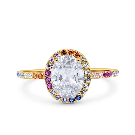 Yellow Tone, Simulated Cubic Zirconia Size-6 New Design Milticolor Oval Art Deco Wedding Bridal Ring 925 Sterling Silver