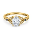 thumbnail image 1 of Yellow Tone, Simulated Cubic Zirconia Size-6 Oval Blue Sapphire Art Deco Wedding Engagement Bridal Ring Accent Vintage Round 925 Sterling Silver, 1 of 7
