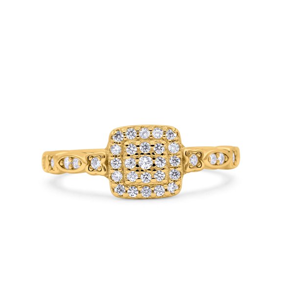 Yellow Tone, Simulated Cubic Zirconia Size-6 Square Halo Art Deco Wedding Engagement Bridal Ring 925 Sterling Silver