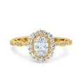 thumbnail image 1 of Yellow Tone, Simulated Cubic Zirconia Size-6 Vintage Art Deco Halo Oval Wedding Engagement Bridal Ring 925 Sterling Silver, 1 of 7