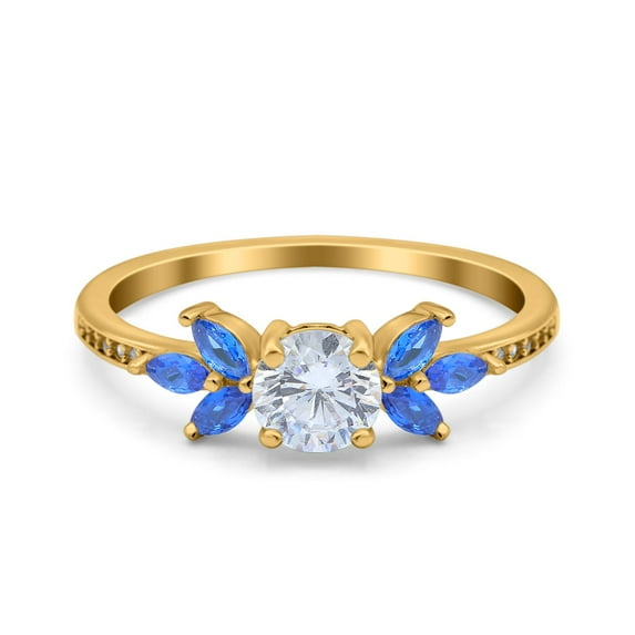 Yellow Tone, Simulated Cubic Zirconia Size-7 Art Deco Engagement Ring Marquise Blue Sapphire 925 Sterling Silver
