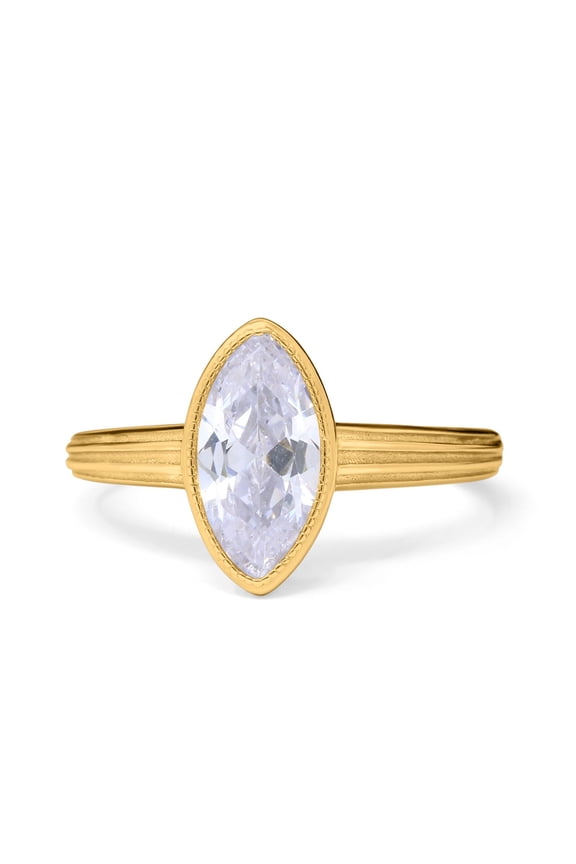 Yellow Tone, Simulated Cubic Zirconia Size-7 Art Deco Solitaire Marquise Engagement Ring Bezel 925 Sterling Silver