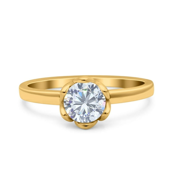 Yellow Tone, Simulated Cubic Zirconia Size-7 Art Deco Wedding Bridal Ring 925 Sterling Silver
