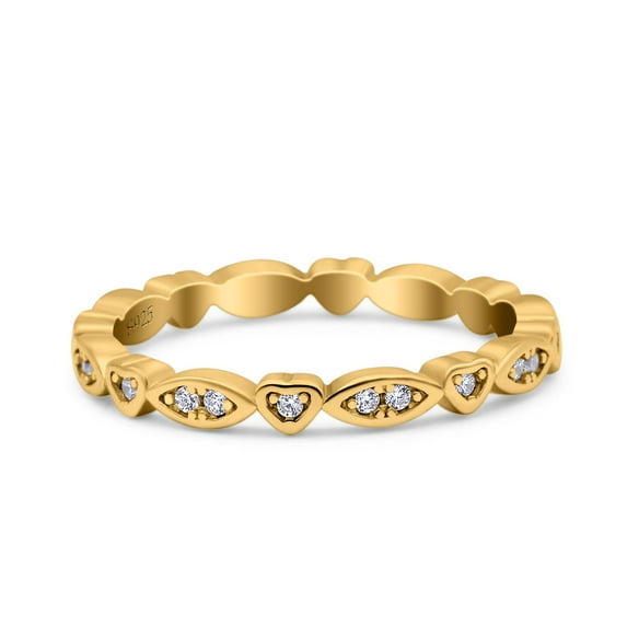 Yellow Tone, Simulated Cubic Zirconia Size-7 Full Eternity Marquise & Heart Wedding Band 925 Sterling Silver