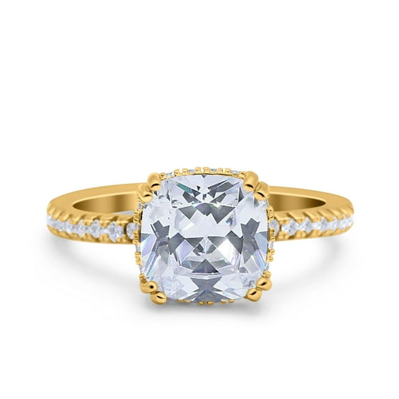 Yellow Tone, Simulated Cubic Zirconia Size-7 Half Eternity Art Deco Cushion Cut Wedding Engagement Bridal Ring 925 Sterling Silver