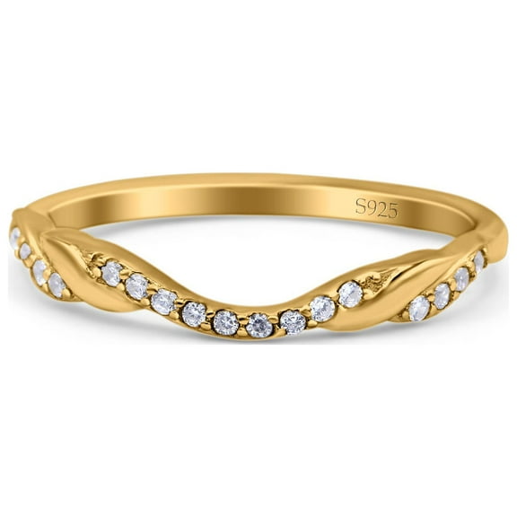 Yellow Tone, Simulated Cubic Zirconia Size-7 Half Eternity Criss Cross Band Wedding Ring 925 Sterling Silver