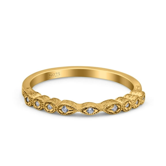 Yellow Tone, Simulated Cubic Zirconia Size-7 Half Eternity Ring Wedding Engagement Band Marquise 925 Sterling Silver